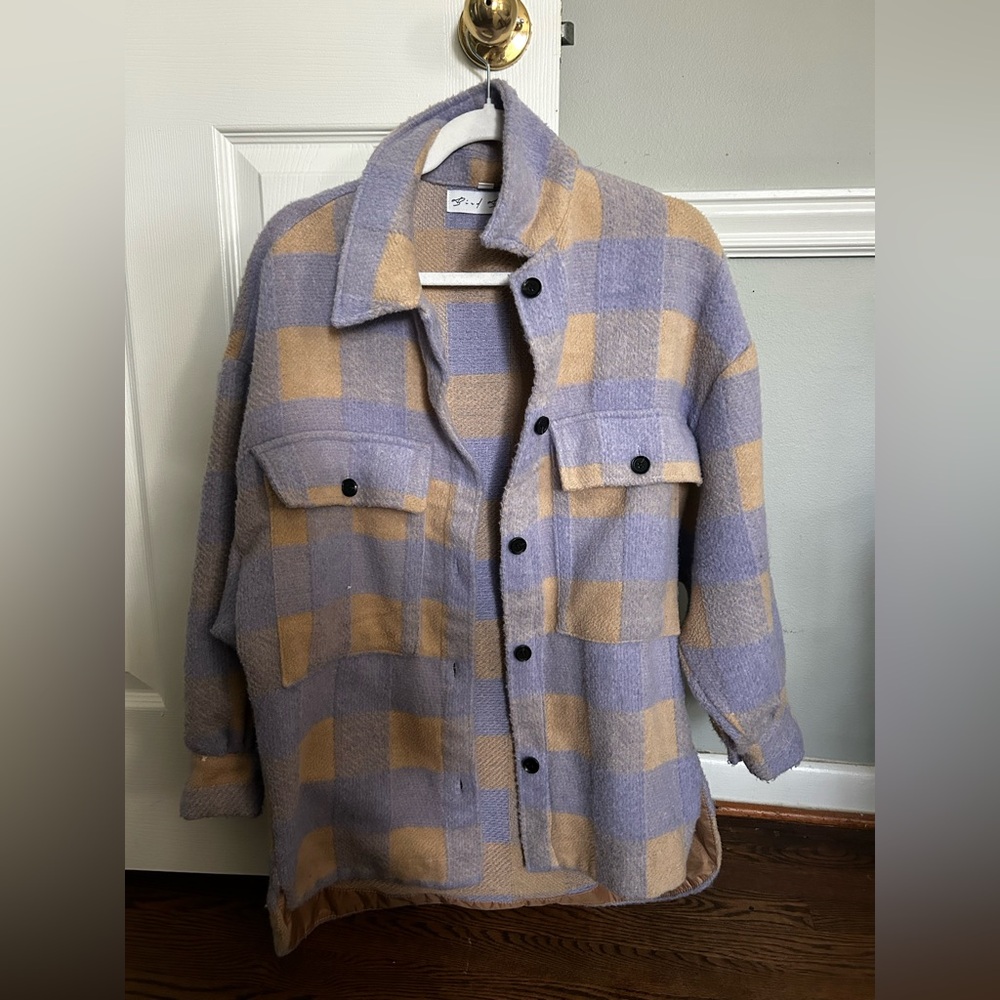 Small Checkered Button-Up Fall Jacket In Lavender… - image 3